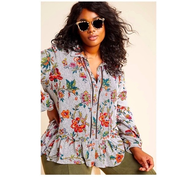 Anthropologie Maeve Janie Flounced Peasant Blouse 8 NWOT - Picture 1 of 14